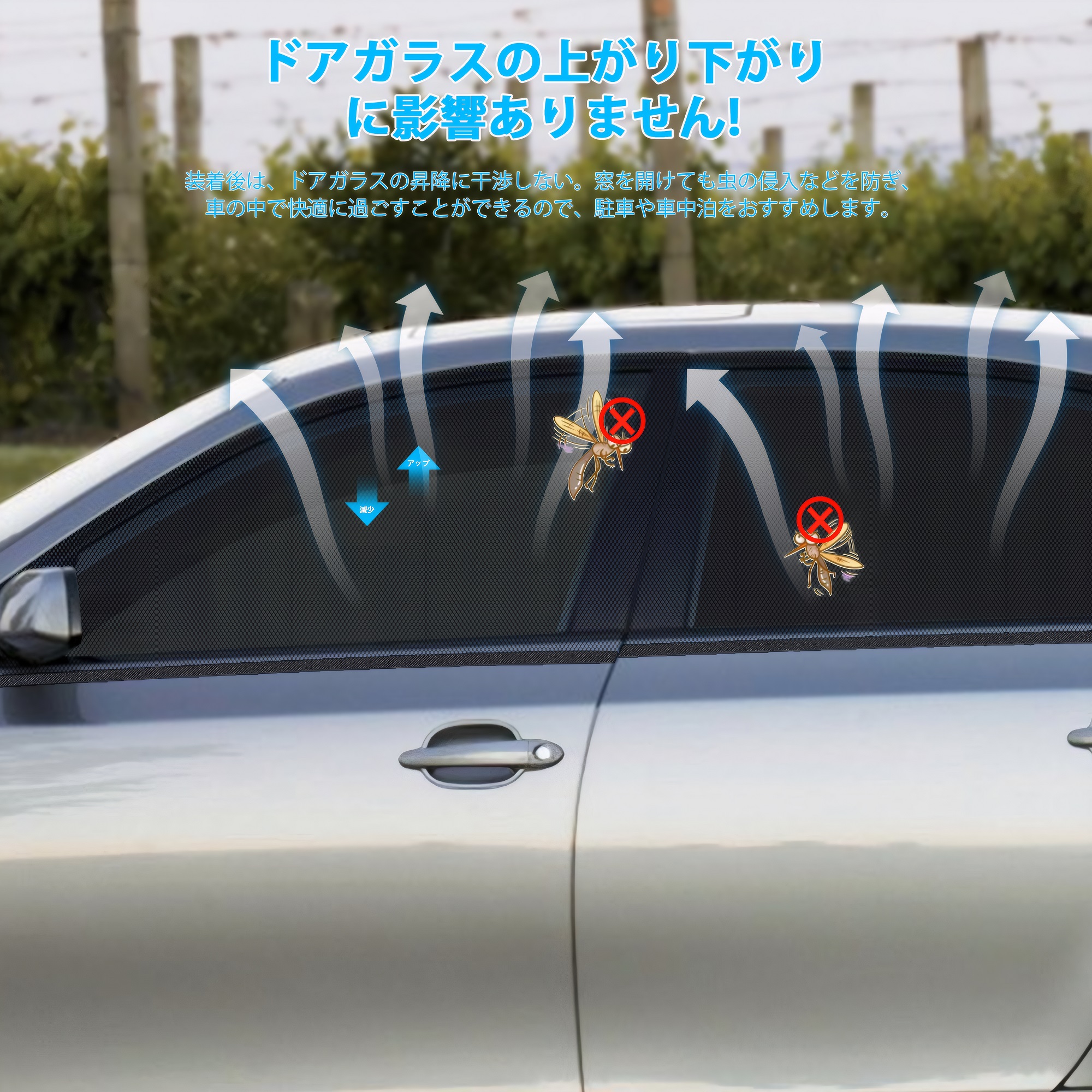 Amazon.co.jp: 車網戸 虫除けネット Oziral車中泊用網戸ネット 二重